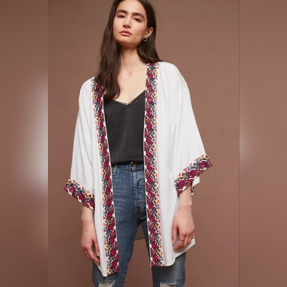 AS by DF White Border-Embroidered Kimono - Picture 1 of 9